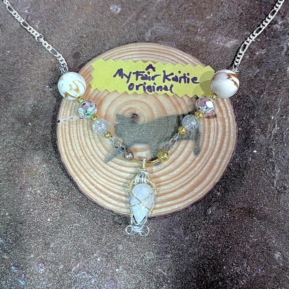 Gold & Silver Classy Moonstone Beaded Necklace - Picture 7 of 8